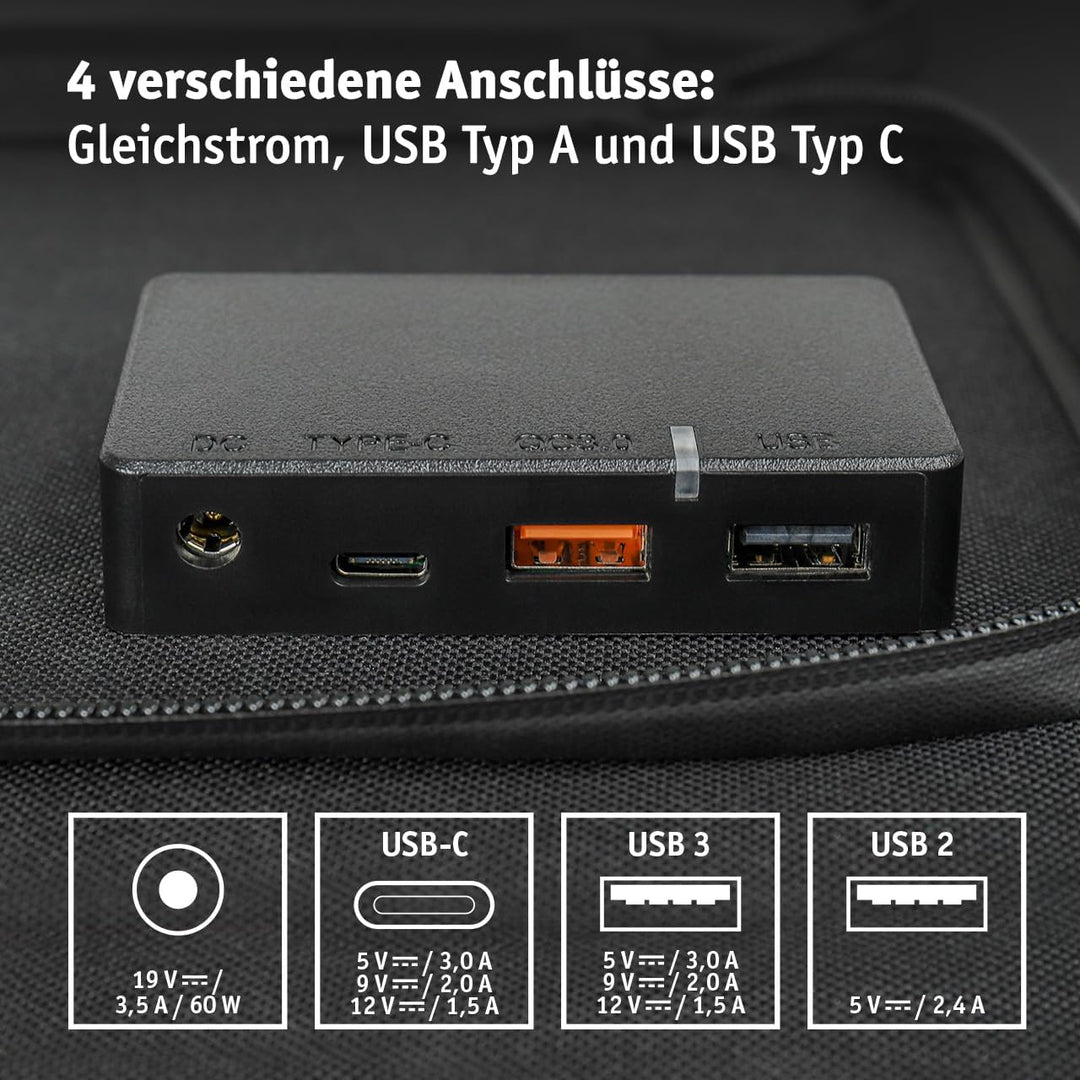 WALTER Faltbares 60 W SOLARPANEL|Tragbare Energiequelle für Abenteurer | USB 2.0 + 3.0, USB-C | Wass
