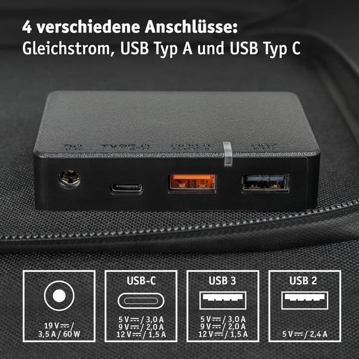 WALTER Faltbares 60 W SOLARPANEL|Tragbare Energiequelle für Abenteurer | USB 2.0 + 3.0, USB-C | Wass
