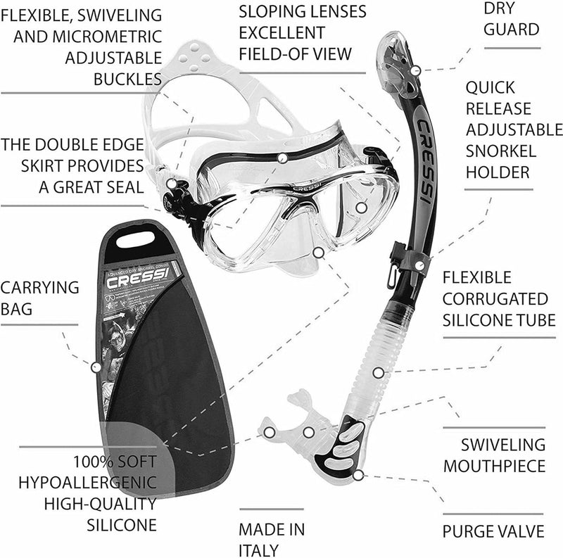 Cressi Professionelles Kombinationsset aus Maske und Schnorchel oder Kit aus Maske, Schnorchel und F