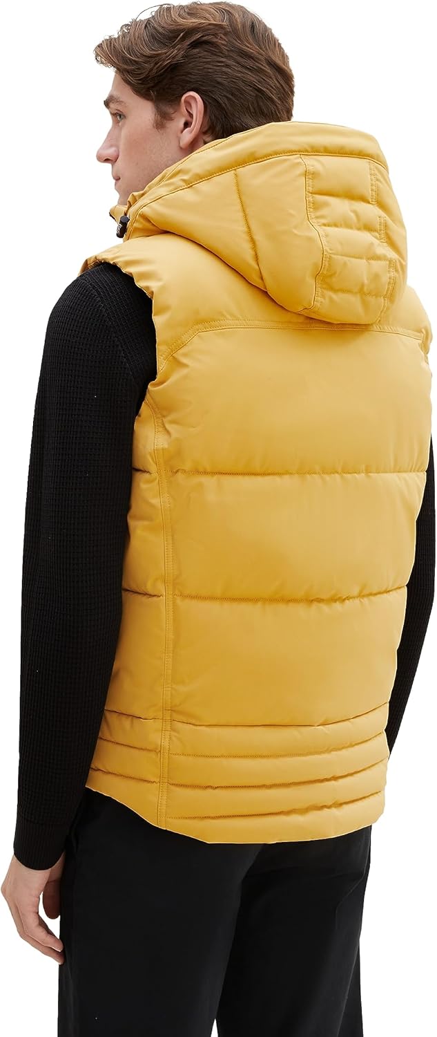 TOM TAILOR Herren Puffer Steppweste mit Abnehmbarer Kapuze, 10533 - Golden Fall