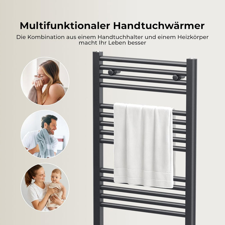 Heilmetz Badheizkörper Elektrisch mit Heizstab 500W Leistung 1000 x 500 mm Anthrazit Gerade Bad Heiz