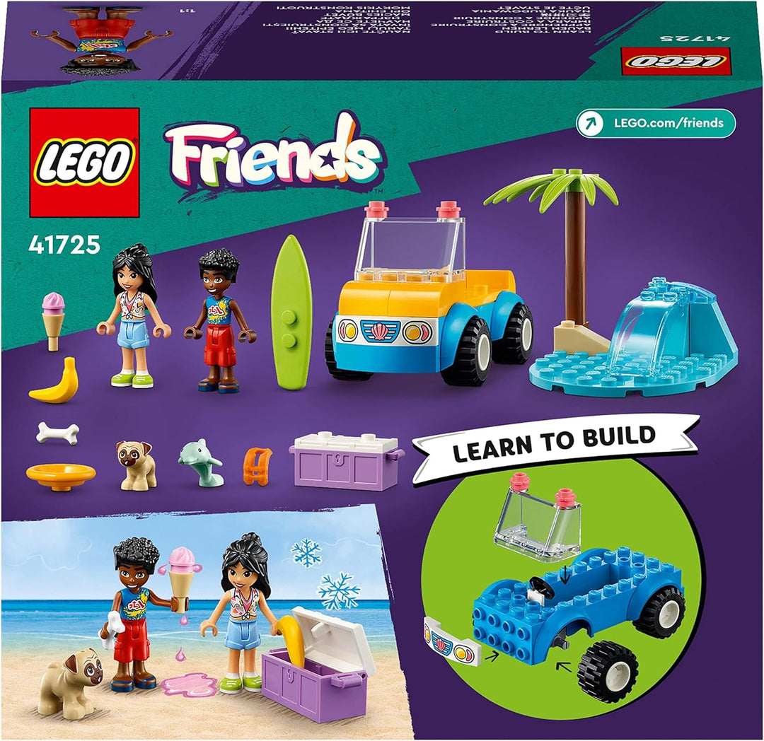 LEGO Friends Strandbuggy-Spass Set mit Spielzeug-Auto, Surfbrett, Mini-Puppen sowie Delfin- und Hund