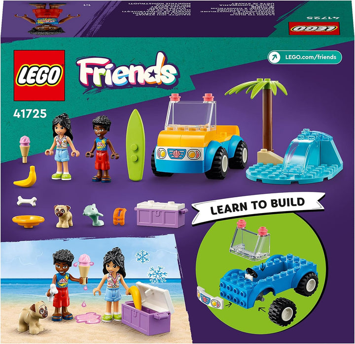 LEGO Friends Strandbuggy-Spass Set mit Spielzeug-Auto, Surfbrett, Mini-Puppen sowie Delfin- und Hund