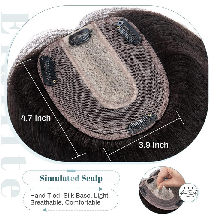 Elailite Haarteil Echthaar Topper Clip in Toupet Frauen Seide Basis Clip in Extensions Haarverlänger