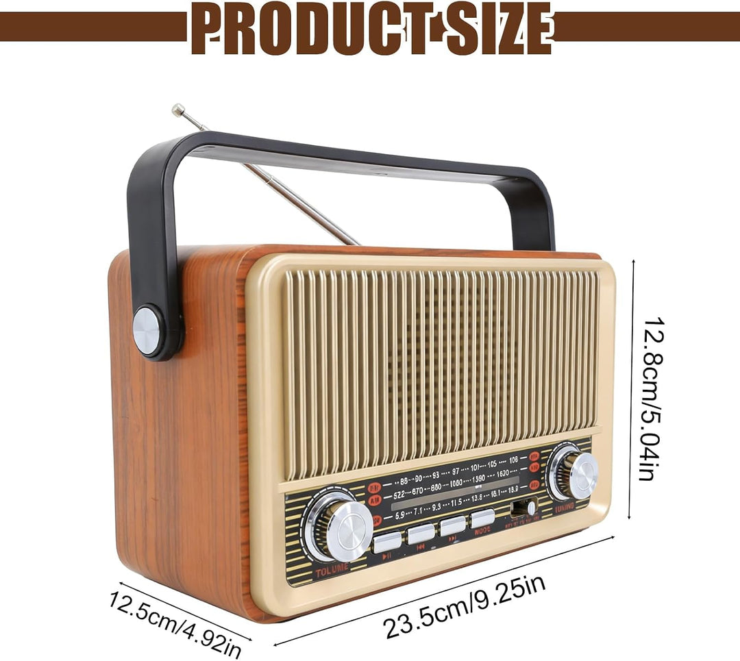 Retro Radio mit Bluetooth AM/FM/SW, Tragbares Nostalgie Kofferradio, Vintage Küchenradio mit USB/TF/