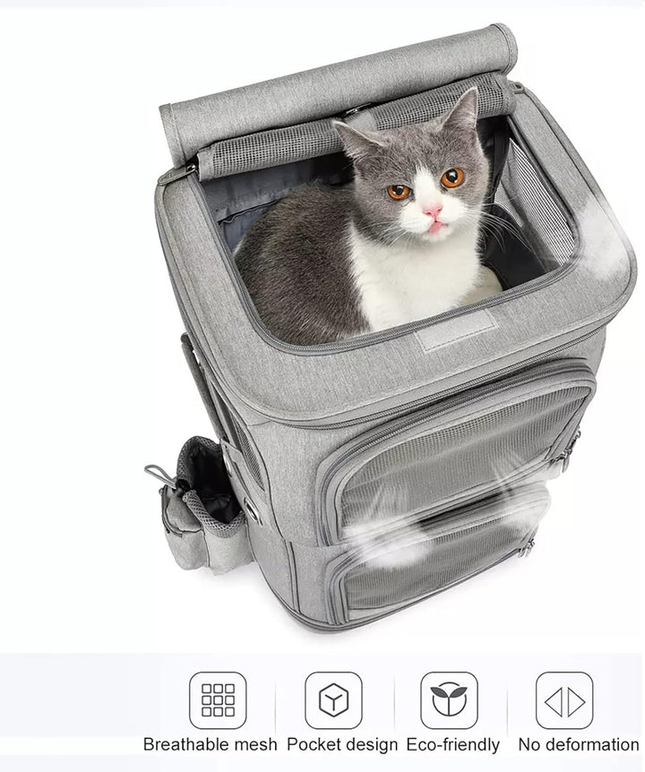 Doppelter Rucksack 2 in 1 für kleine Katzen und Hunde, Rucksack mit Rädern, Tragbare Haustier-Transp