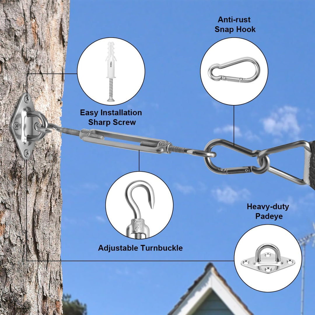 Robustes Sonnensegel Befestigungsset - Edelstahl Hardware-Kit für Dreieck, Quadrat und Rechteck Sonn