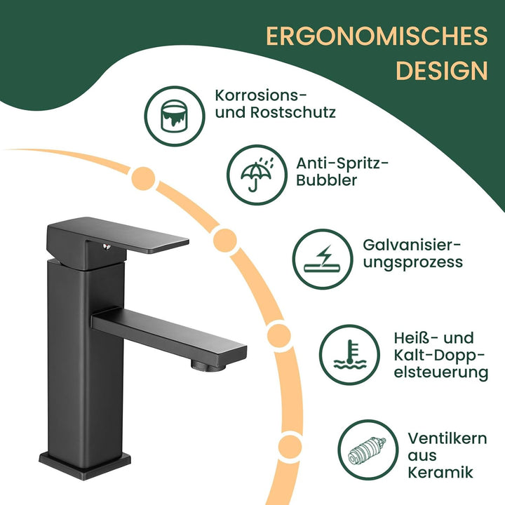 Vuadzren Wasserhahn Bad Waschtischarmatur Einhand Klein Einhebelmischer Waschbeckenarmatur Edelstahl
