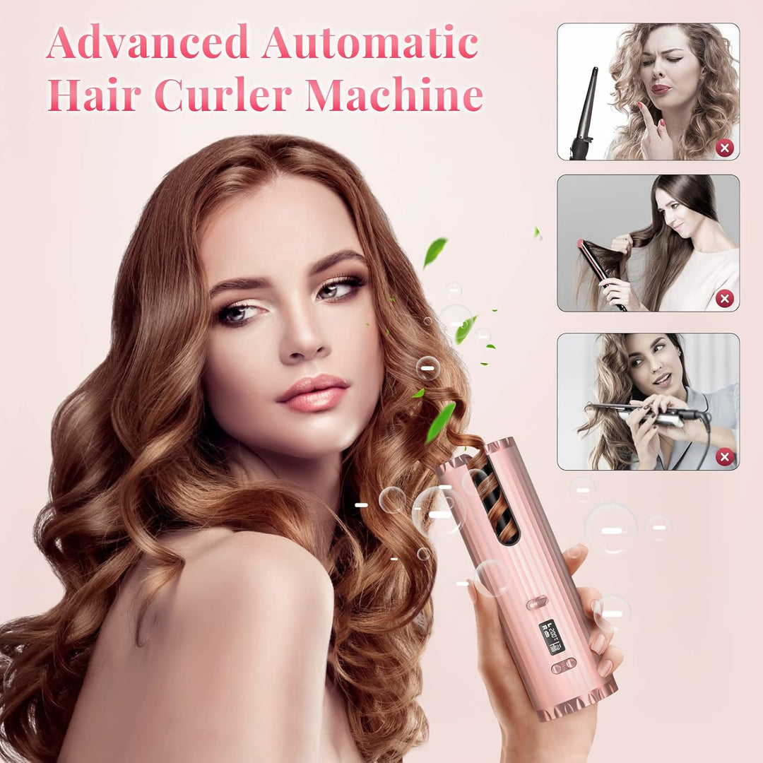 Automatischer Lockenstab, Professional Kabellos Lockenwickler, Negativ-Ionen Lockenstab, USB Auflade