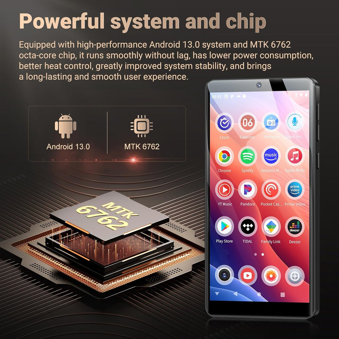 128GB MP3 Player mit Bluetooth WiFi und Kamera, Android 13.0 Spotify MP3 Musik Player mit Lautsprech