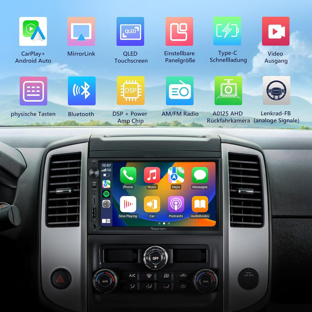 Eonon 7 Zoll Linux Doppel-Din-Autoradio, kabellos, CarPlay, Android Auto, Schnellladung, USB, DSP, B