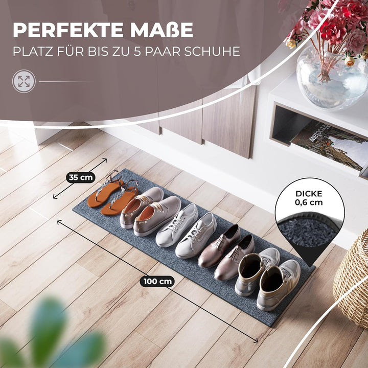 Schuhparkplatz Fussmatte 100x35cm Grau I Waschbare & rutschfeste Indoor-Schuhmatte & Abtropfmatte I