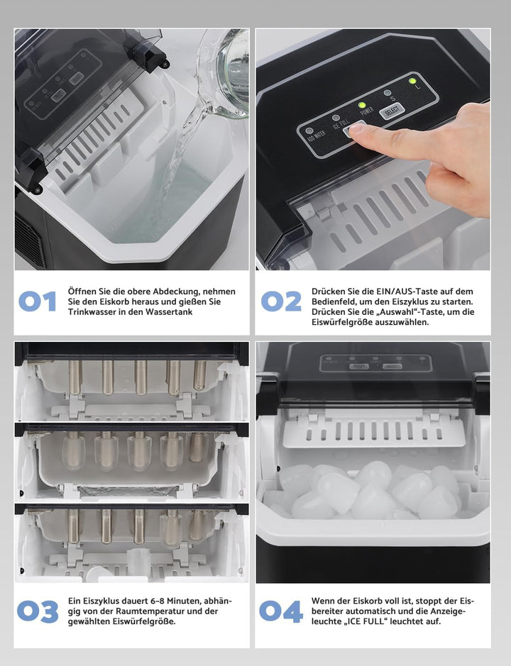 Eiswürfelmaschine, Eiswürfelbereiter Ice Maker 6-13Min Produktionszeit Ice Cube Maker, Eiswürfel Mas