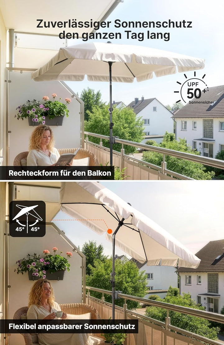 4smile Sonnenschirm Balkon mit Halterung im 3-er-Set, Sonnenschirm rechteckig 200x125 cm, Balkonschi