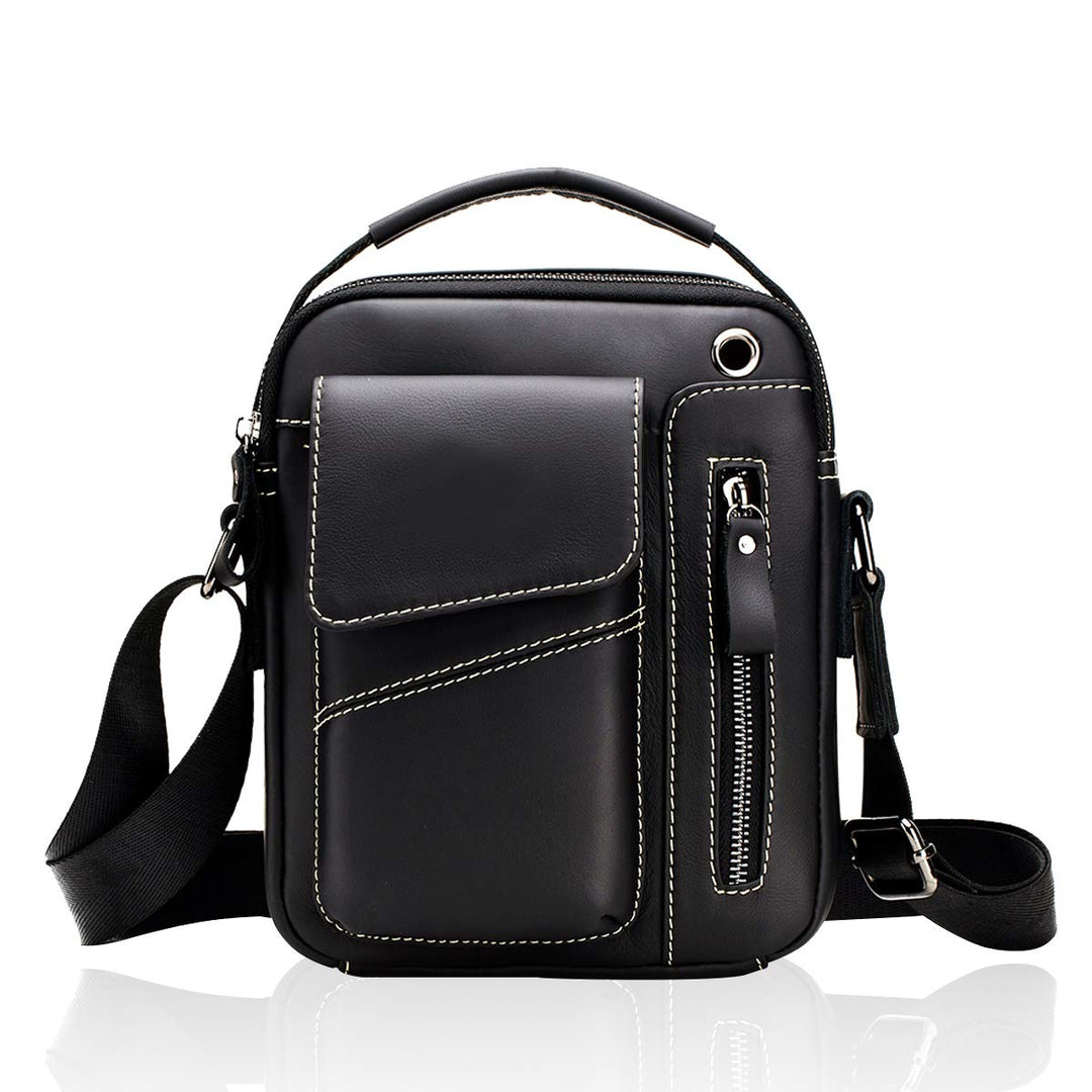 Herren Schultertaschen Freizeit Fashion Echtleder Crossbody Tasche Schwarz2, Schwarz2