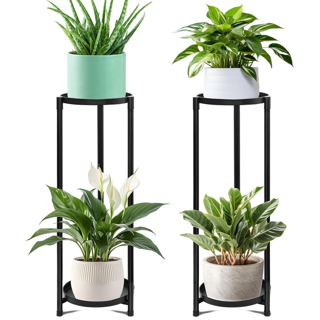 2 Etagen Pflanzenregal Blumenregal Outdoor, 2er Set Blumenständer Pflanzenständer Indoor Metall Schw