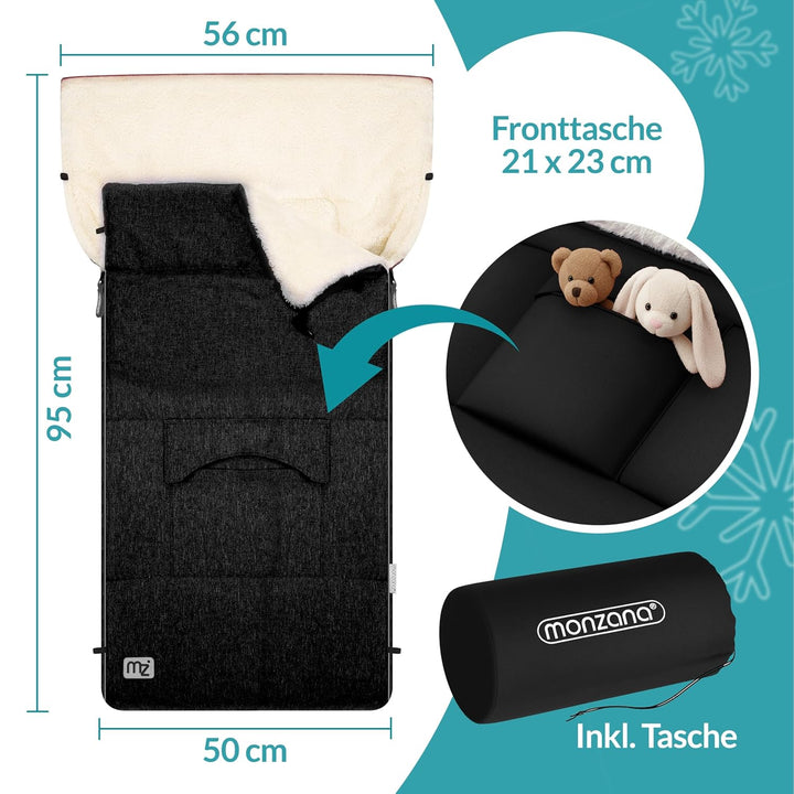 MONZANA® Baby Fusssack mit Reflektoren verschliessbares Kopfteil Sicherheitsgurt Kinderwagen Winter