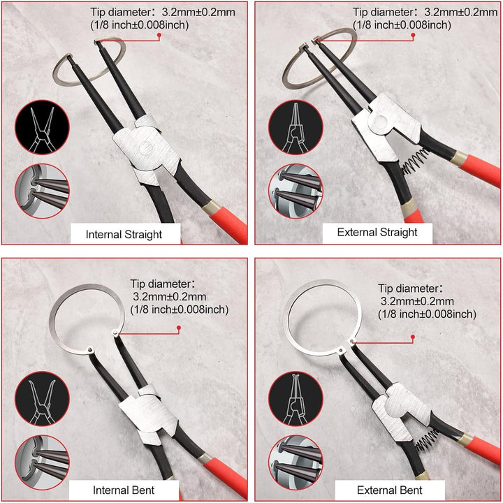 LEONTOOL Sprengringzange, 33 cm, robuste Innen-Sicherungsringzange, gebogene Backenspitze, Durchmess