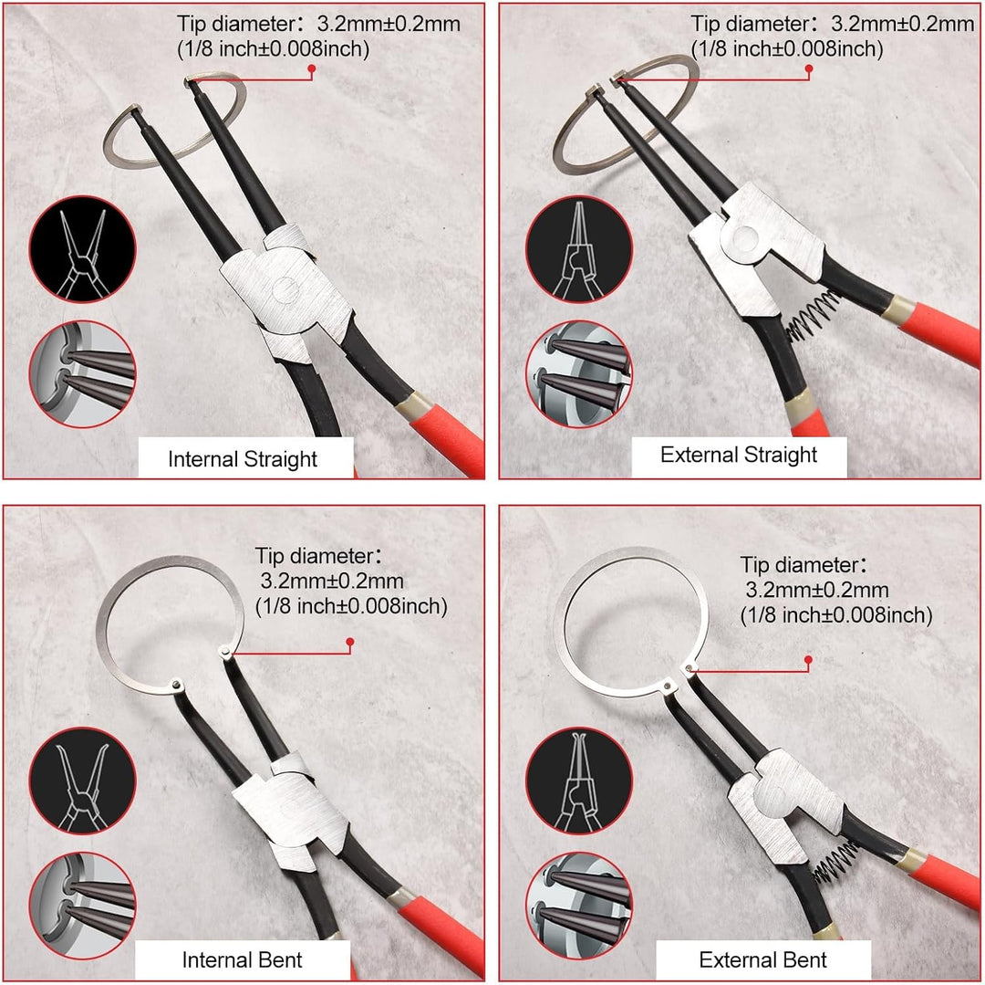 Sprengringzange, 33 cm, strapazierfähig, externe Sicherungsringzange, gebogene Backenspitze, Durchme