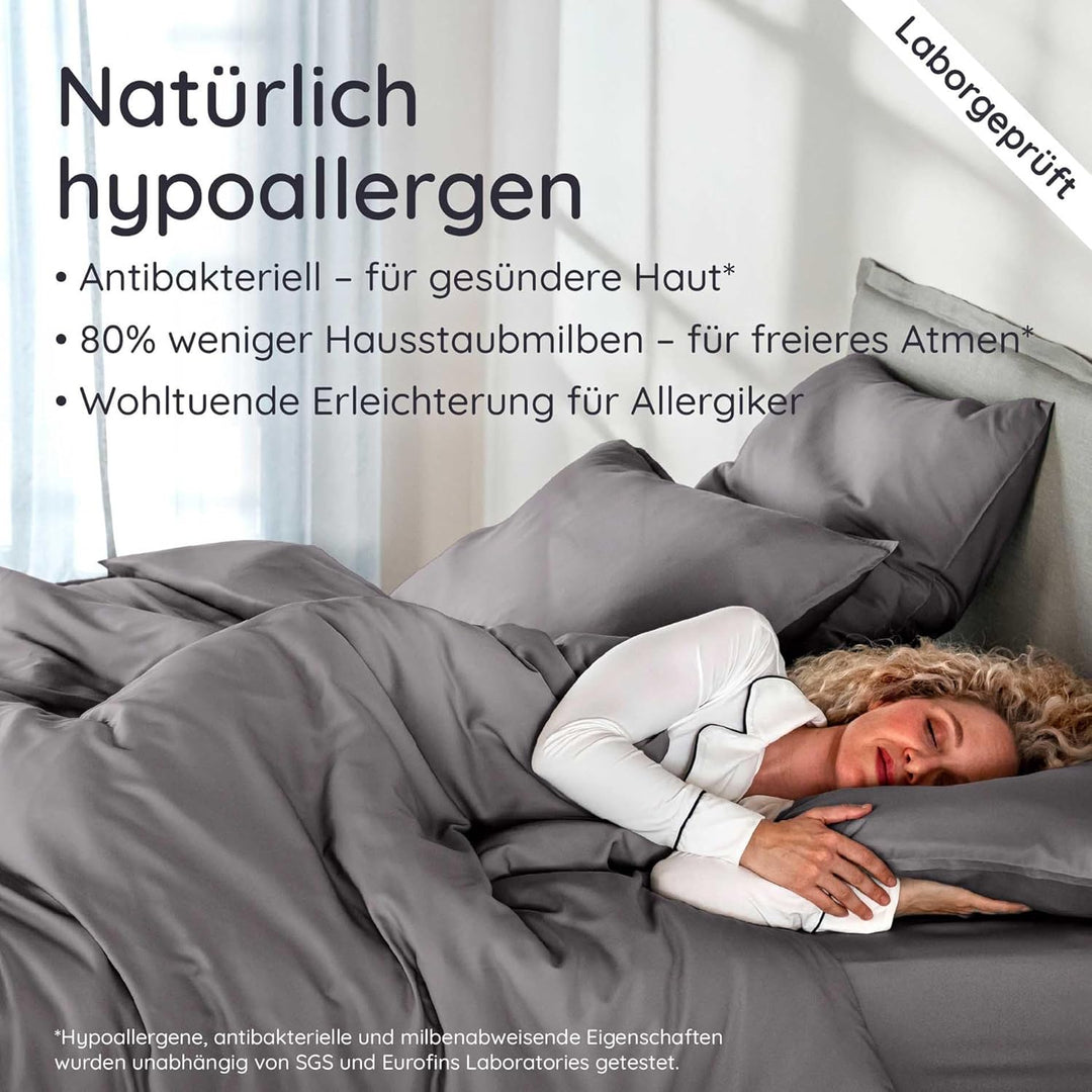 Bettdeckenbezug Dunkelgrau | 200x200 cm Bettwäsche | Bettdecke Bambus | Deckenbezug Allergiker | Bet