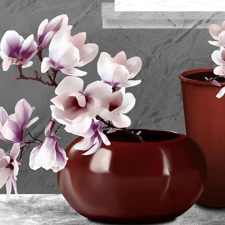 Runa Art Wandbilder Blumen Abstrakt 5 Teilig Bild auf Vlies Leinwand Deko Wohnzimmer Blumenvase Grau
