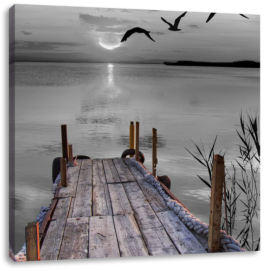 Pixxprint schöner Steg mit Vögeln als Leinwandbild Quadratisch/Grösse: 70x70 / Wandbild/Kunstdruck/f