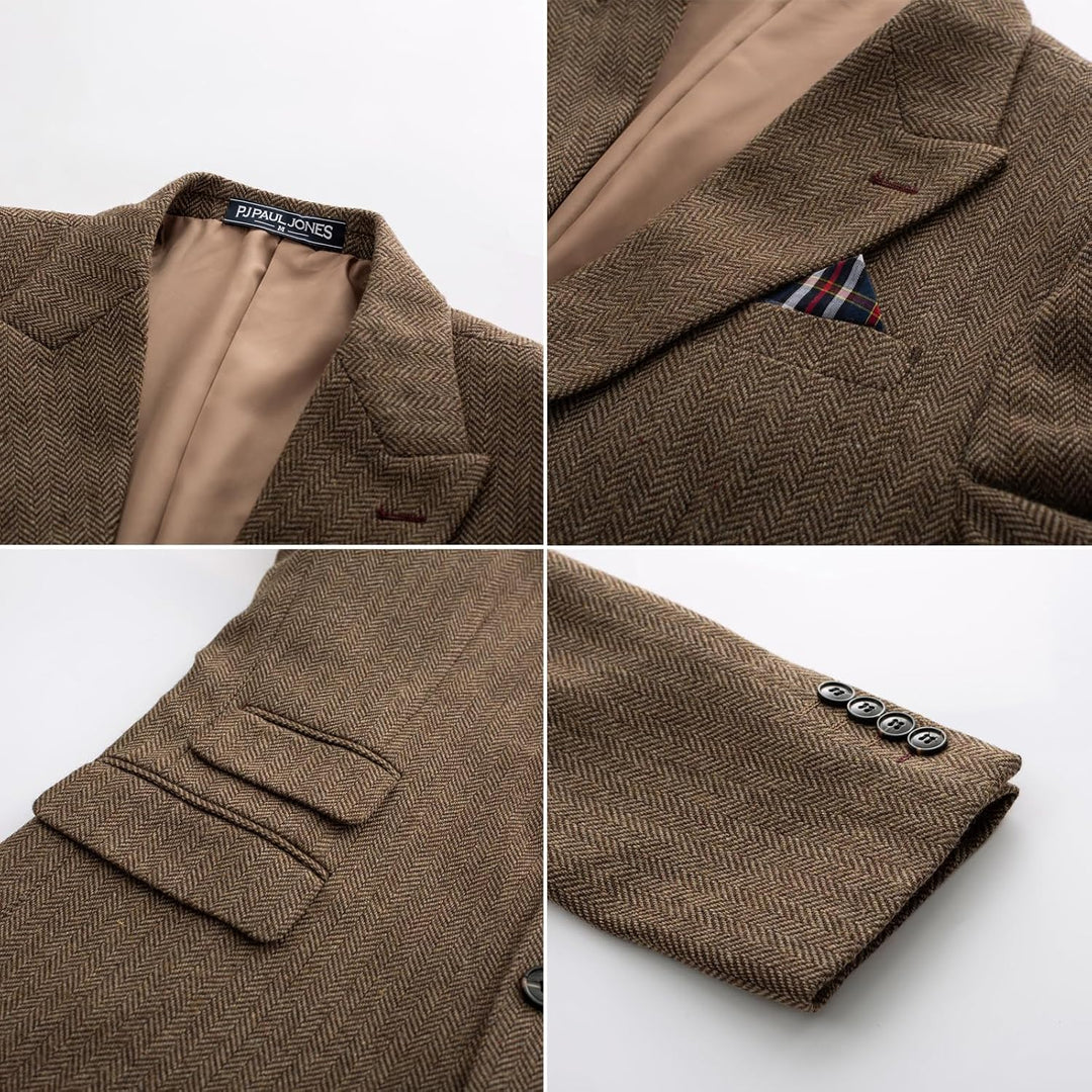 PJ Paul Jones Sakko Herren Vintage British Blazer 2 Knöpfe Tweed Jackett XXL Braun, XXL Braun