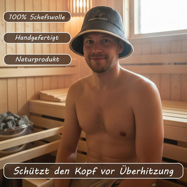 PRINZEPS Sauna Boss Saunahut Herren Perfekte Saunamütze aus 100% Filz - Sauna Hut Filzhut Sauna Mütz