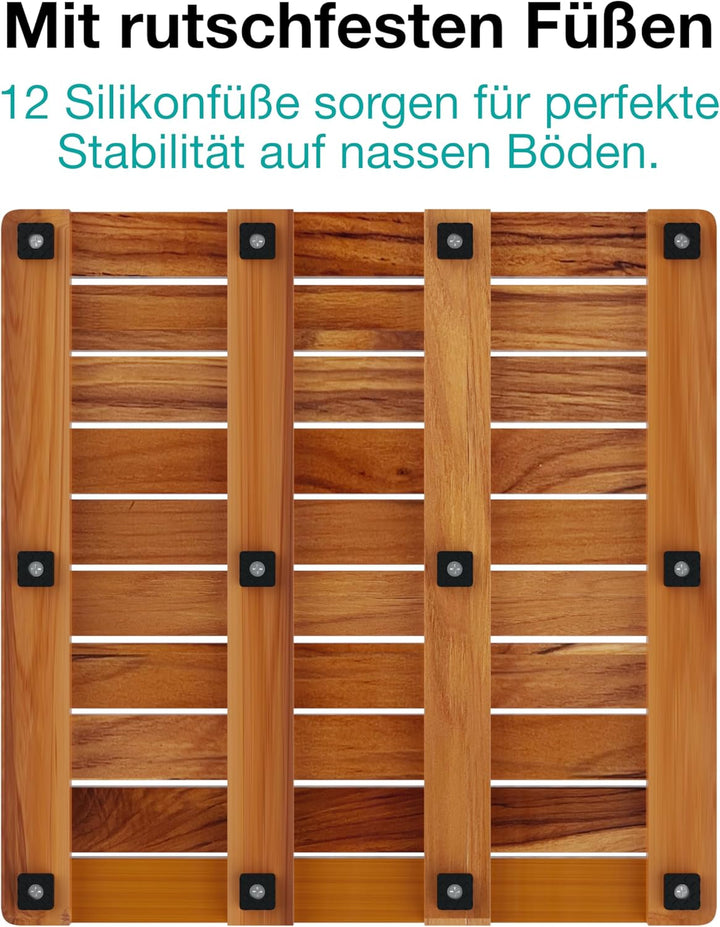 Badematte aus Teakholz 50 x 50 cm - Duschmatte Holz - Euchtigkeitsbeständig, Schimmelresistent und r