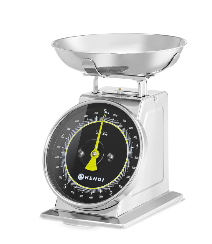 HENDI Küchenwaage, mechanisch, für max 5 kg, Einteilung 20g, mit Wiegeschale, Tara-Funktion, keine B