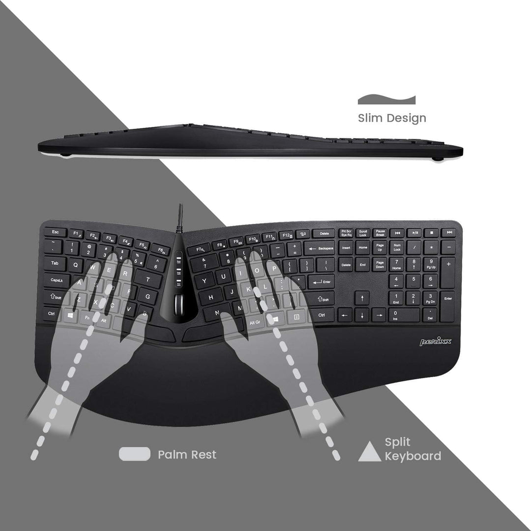 Perixx Periduo-505, kabelgebundene USB-Tastatur und vertikale Maus, Kombination mit Verstellbarer Ha