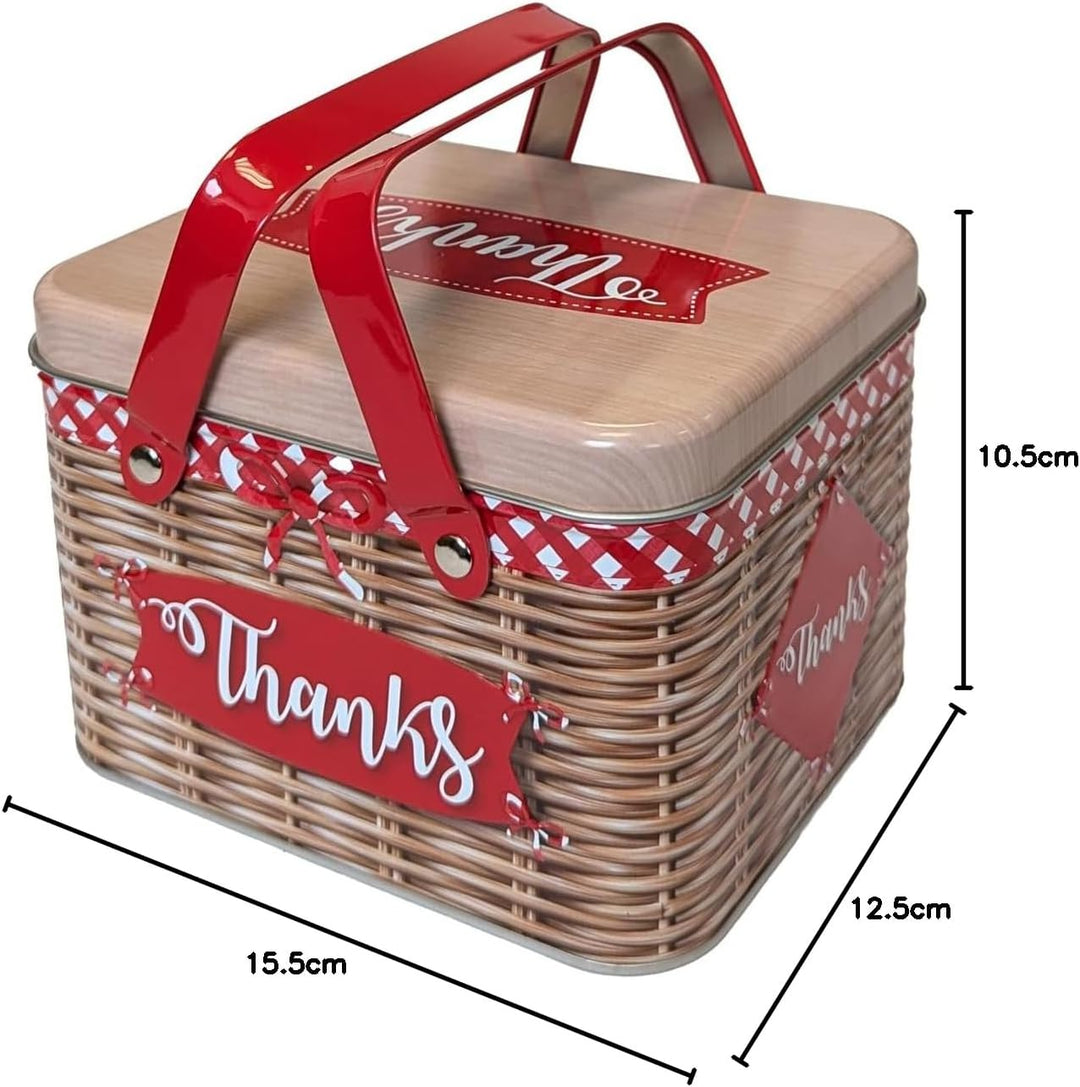 Blechdose Rechteckdose mit Aufschrift Thanks Keksdose Deko Box für Kekse Schokolade-Pralinen Aufbewa