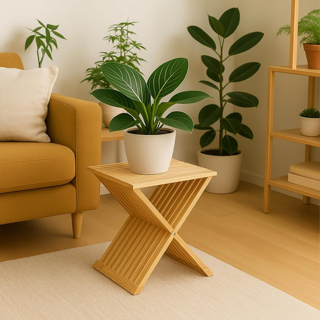 Relaxdays Pflanzenhocker, klappbar, Beistelltisch für Pflanzen, HBT: 44x40x33 cm, Blumenhocker für i