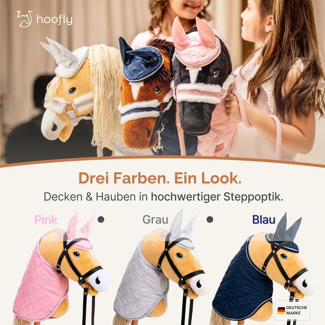 Hobby Horse Zubehör Set – Decke &amp; Fliegenhaube in Grau für Hobby Horses [TÜV geprüft] – Hochwertige