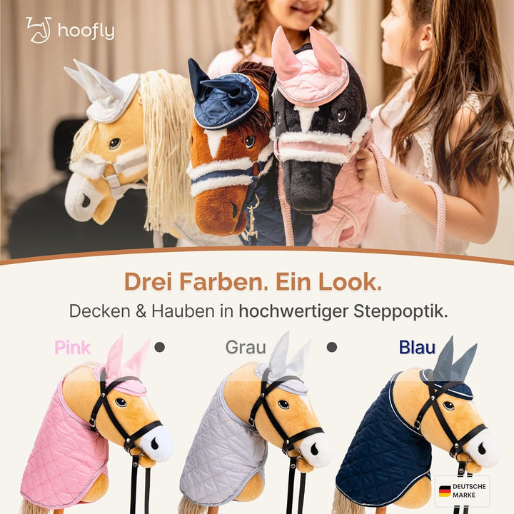 Hobby Horse Zubehör Set – Decke &amp; Fliegenhaube in Grau für Hobby Horses [TÜV geprüft] – Hochwertige
