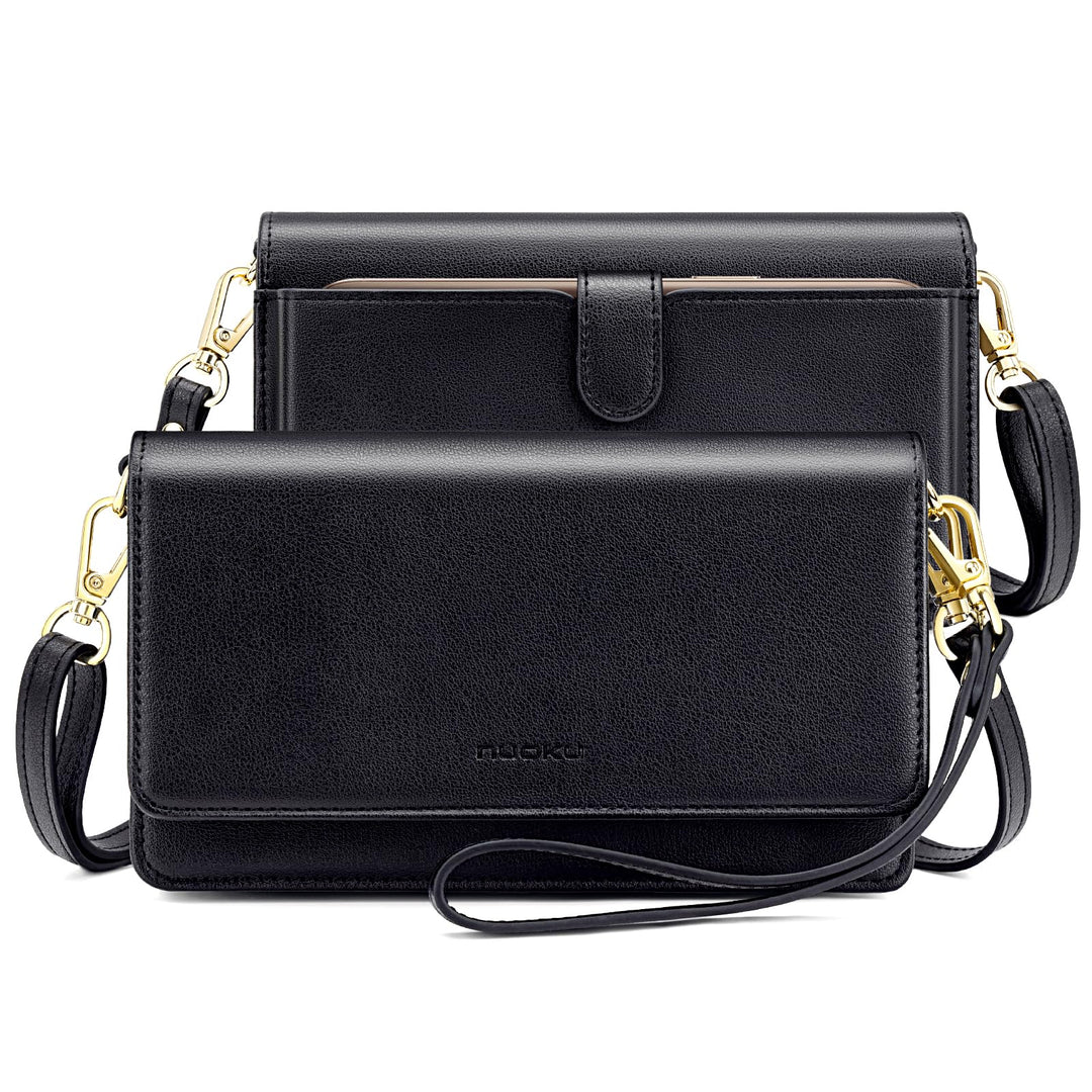 nuoku Umhängetasche Handytasche Damen Clutch Schultertasche im Klein Format mit RFID Karte-Slots 2 A