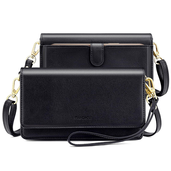 nuoku Umhängetasche Handytasche Damen Clutch Schultertasche im Klein Format mit RFID Karte-Slots 2 A