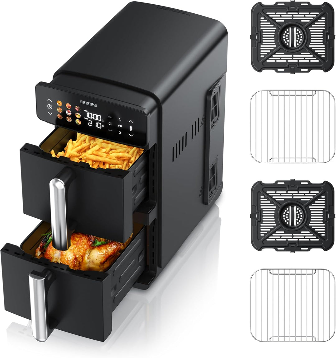 Arendo - Heissluftfritteuse Dual Zone Doppelkammer – XXL 11L Kapazität – 2 Kammern 2 Zonen – Airfrye