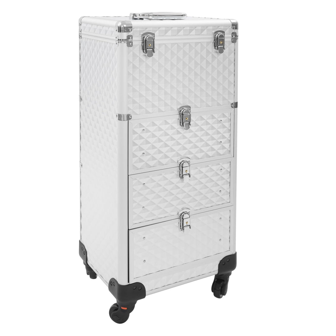 Rollbarer Schminkwagen mit 3 Schubladen Aluminiumlegierung Verstellbarer Griff 4 Räder Kosmetiktroll