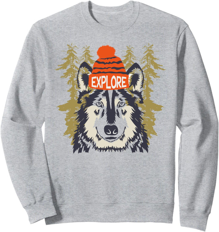 Wolf Kopf Wölfe Einsamer Mond Entdecken Sie den Berg Lustig Sweatshirt