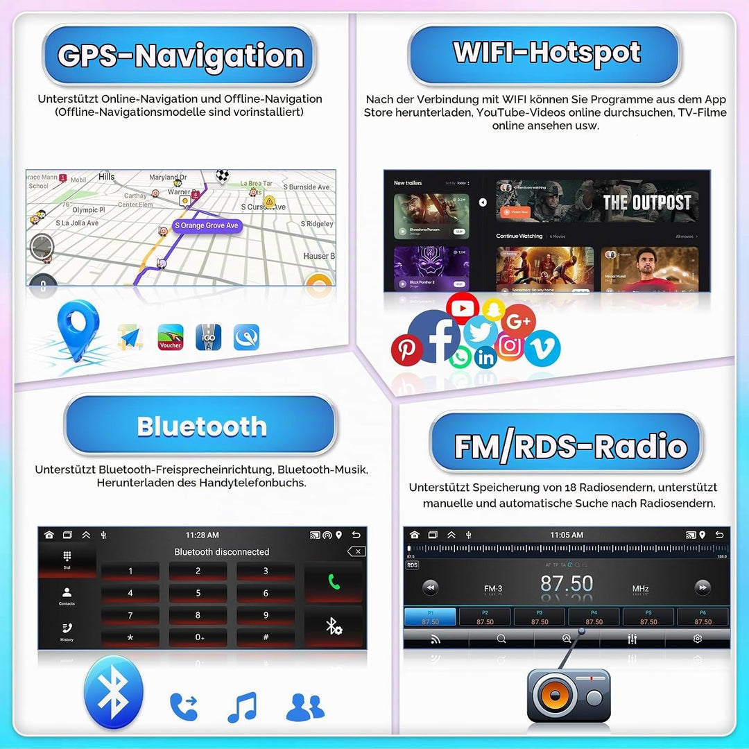 DAB/DAB+ [2G+64G] Android 15 Hikity Autoradio Navi 1Din mit Wireless Carplay Android Auto, 6.9Zoll T