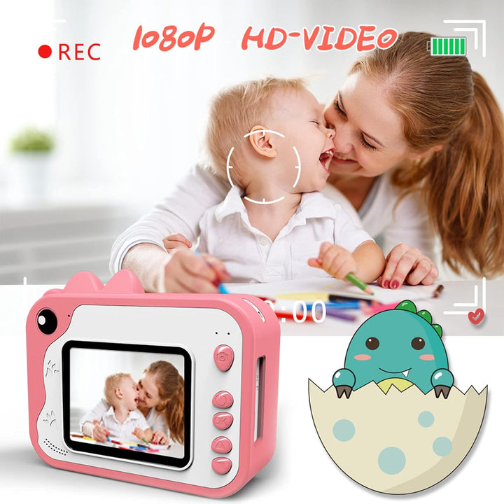 KinderKamera,DigitalKamera Print Sofortbildkamera 1080P 2.4 Zoll Bildschirm Videokamera Schwarzweiss