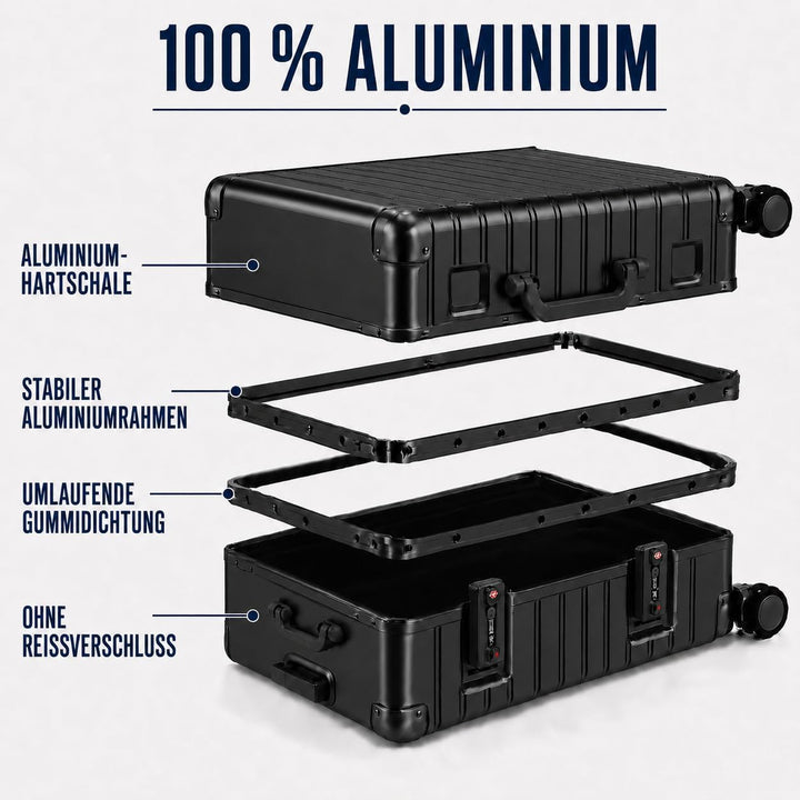 Travelhouse Oslo Alu Reisekoffer Schwarz M-65cm &amp; L-75cm Hartschalenkoffer Reise Trolley Koffer Set