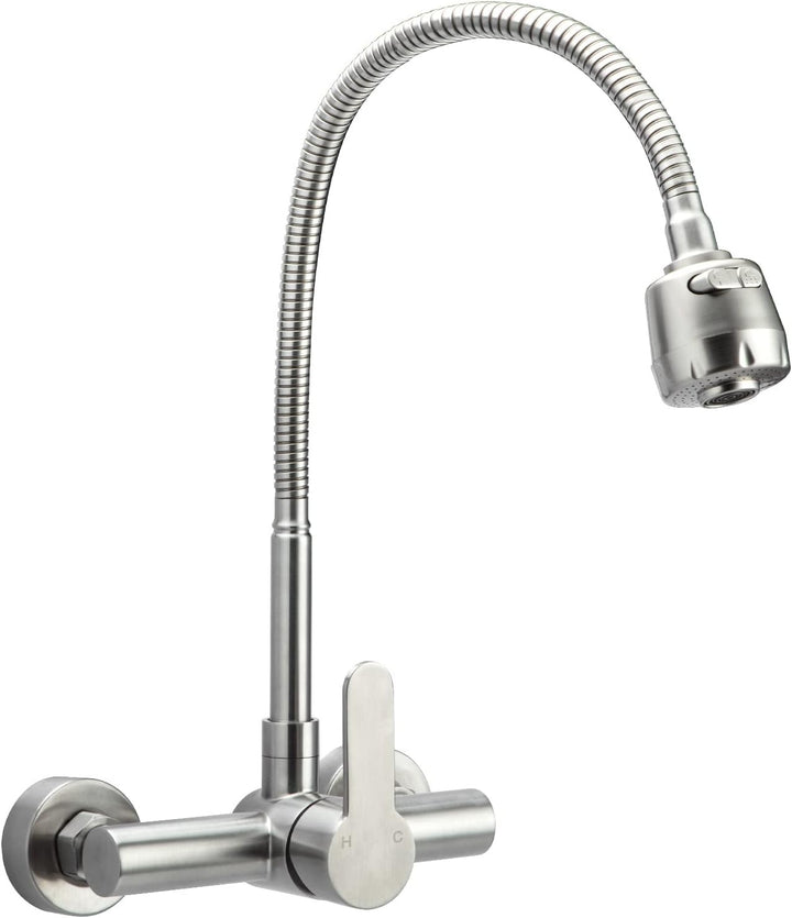 Wasserhahn Wandmontage, Einhebelmischer Küche Wandarmatur, Edelstahl Kalt und Heiss Küchenarmatur Wa