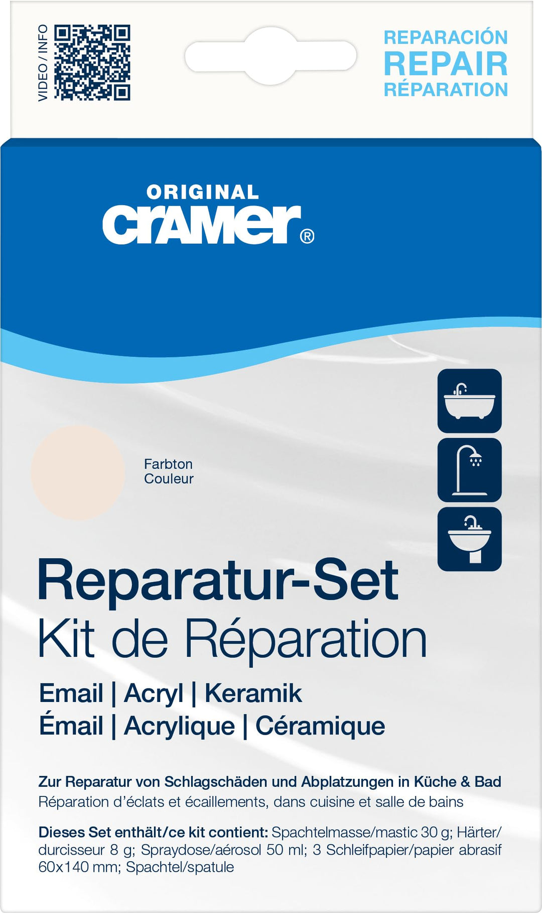 Cramer Reparatur Set jasmin matt - für Badewannen, Duschwannen & Waschbecken - professionelle Lösung