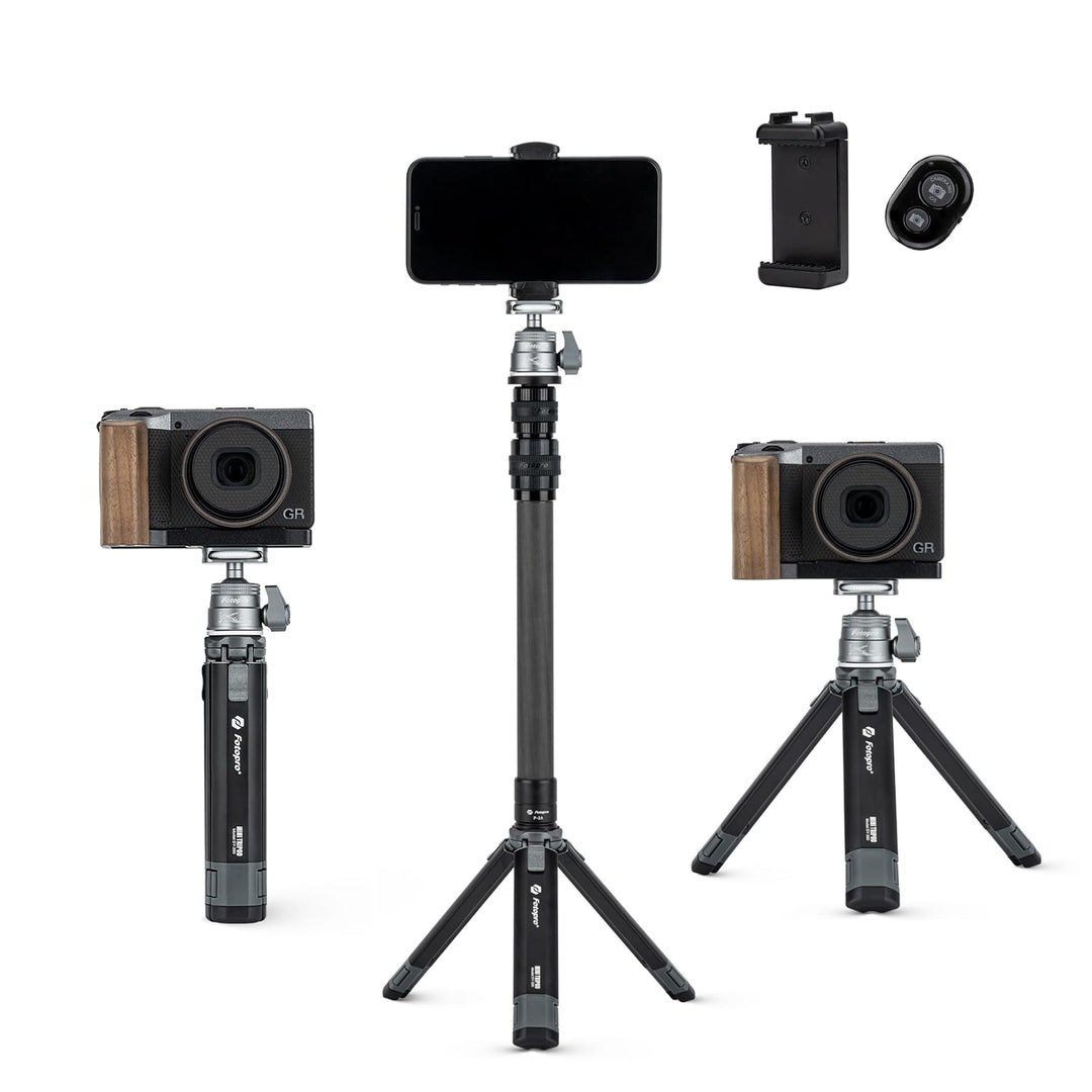 Fotopro Mini Kamera Stativ mit Verlängerungsrohr aus Karbonfaser 90cm 360 Grad Kugelkopf Ausziehbare