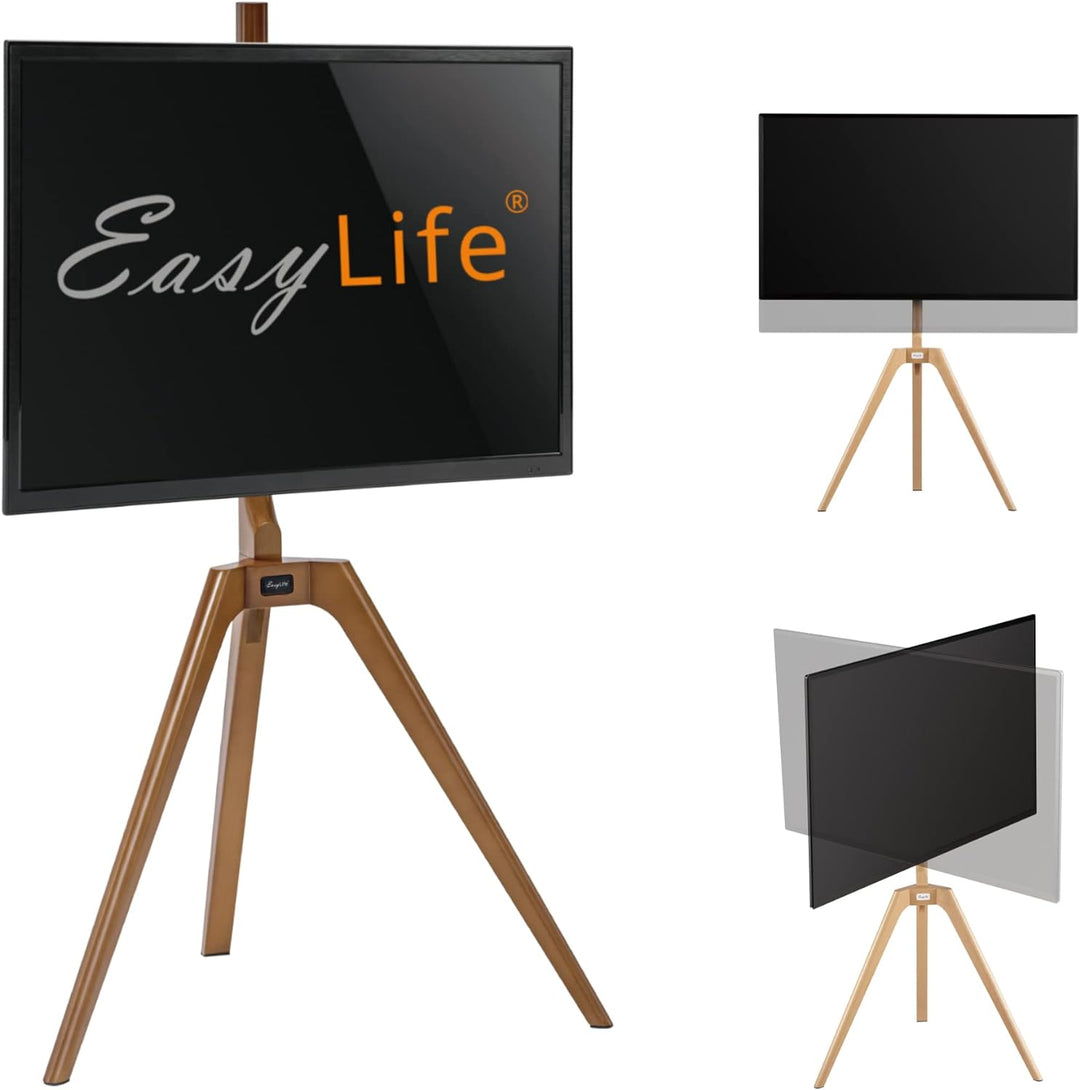 EasyLife - TV Stativ Holz Staffelei Tripod - Studio TV Stand bis 65'' Zoll & 40 kg Fernseher/Monitor
