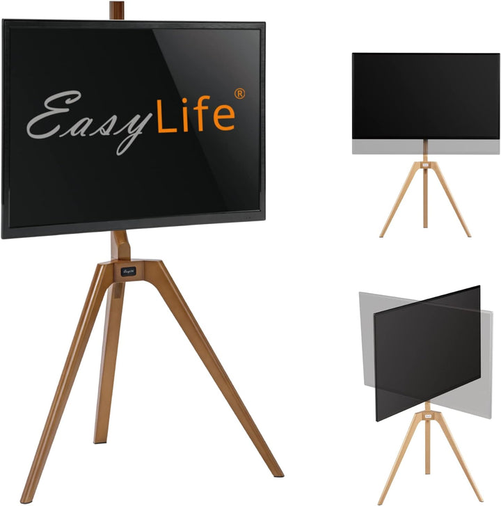 EasyLife - TV Stativ Holz Staffelei Tripod - Studio TV Stand bis 65'' Zoll & 40 kg Fernseher/Monitor