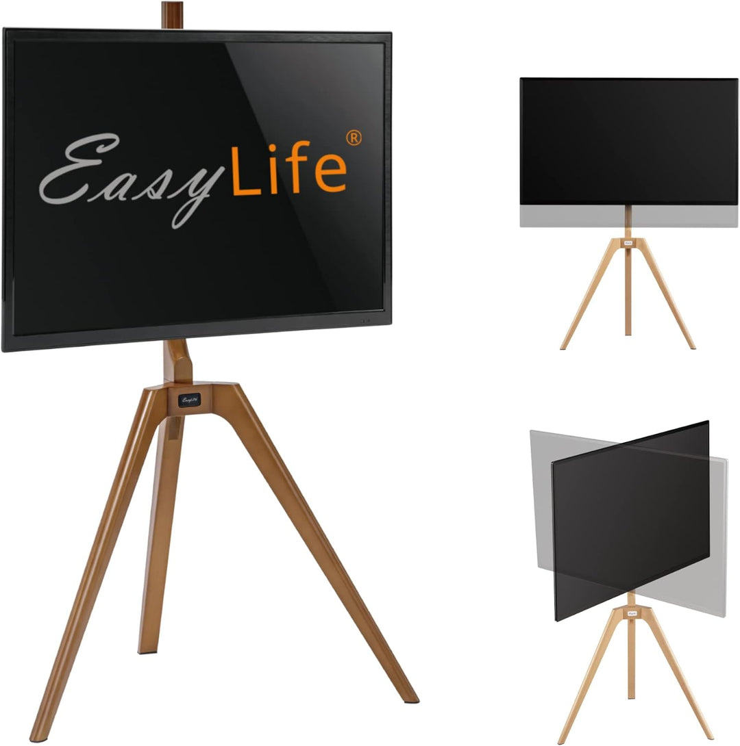 EasyLife - TV Stativ Holz Staffelei Tripod - Studio TV Stand bis 65'' Zoll & 40 kg Fernseher/Monitor