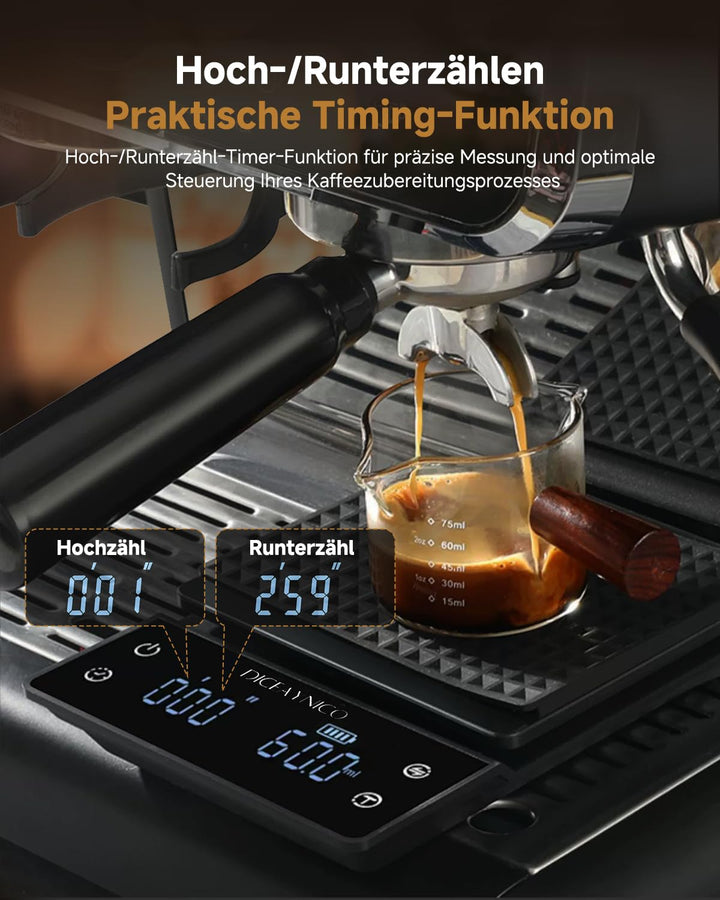 Digitale Kaffeewaage mit Timer, 3 kg/0,1 g | Timer und Countdown, wiederaufladbare Espresso-Waage mi
